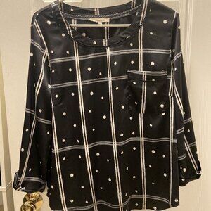 Stitch Fix Women's 41 Hawthorn Black White Dots Long Sleeve Blouse Shirt Large L